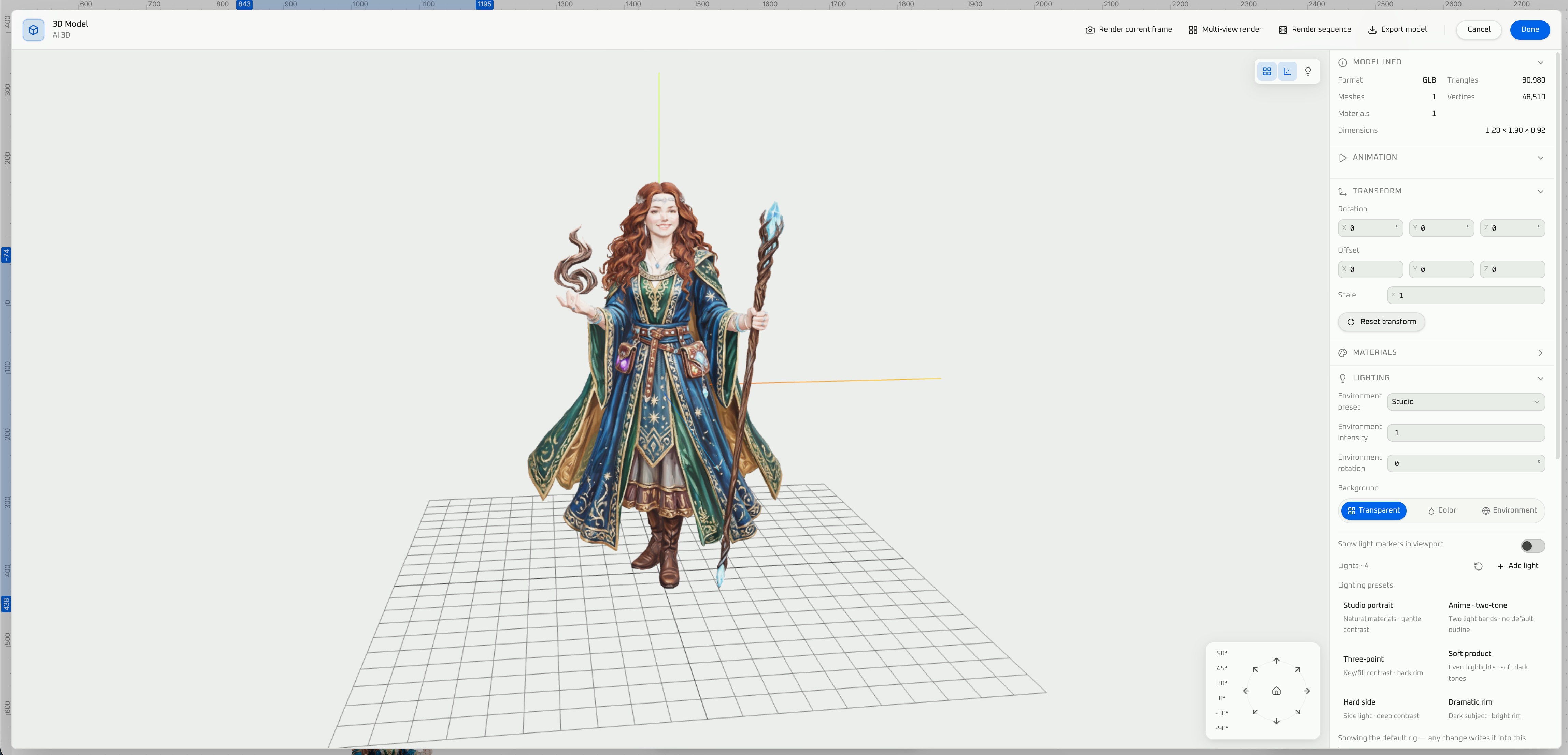 Image-to-3D: pratinjau model di 3D workbench VberAI Studio