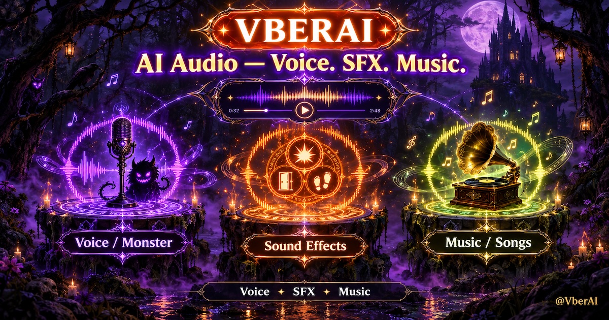 Guía de audio de VberAI: voces de juego, SFX y música que iteran más rápido